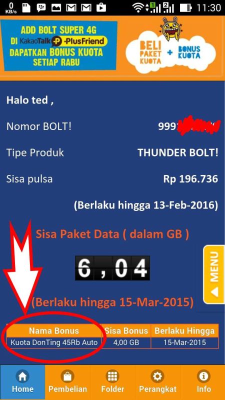 Penjelasn Kuota donting bolt