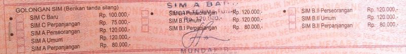 biaya buat baru perpanjang sim a b1 b2 bii c perseorangan umum