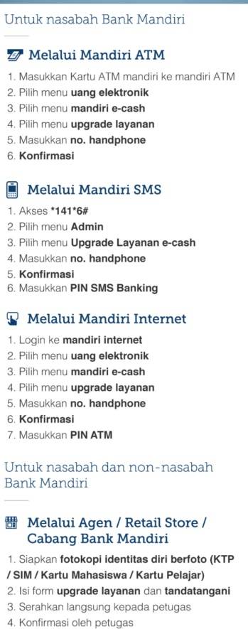 cara upgrade mandiri e-cash ecash