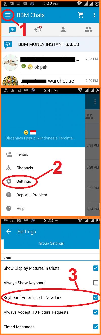 cara membuat baris baru di bbm android tombol enter